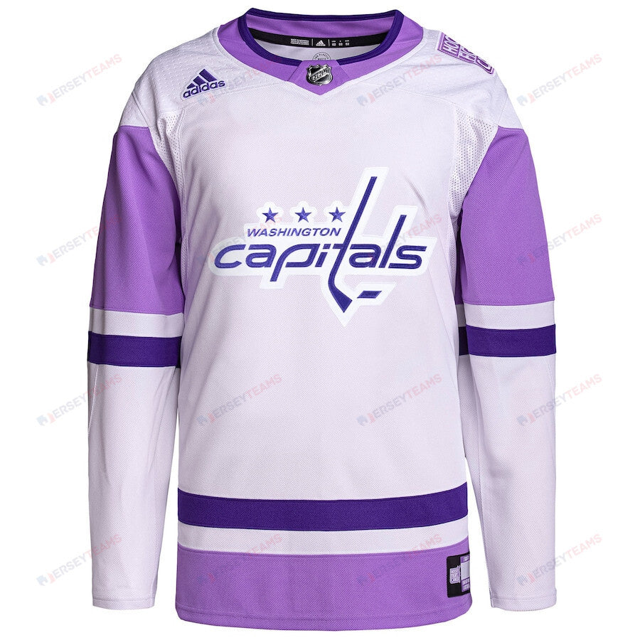 Washington Capitals Hockey Fights Cancer Primegreen Custom Men Jersey - White/Purple