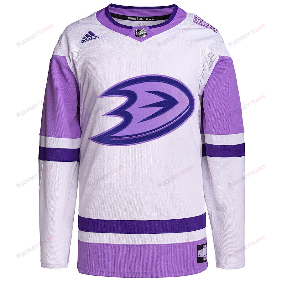 Anaheim Ducks Hockey Fights Cancer Primegreen Custom Men Jersey - White/Purple