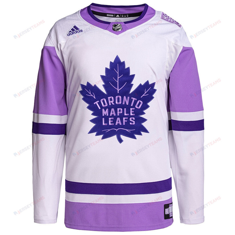 Toronto Maple Leafs Hockey Fights Cancer Primegreen Custom Men Jersey - White/Purple