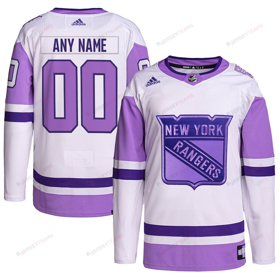 New York Rangers Hockey Fights Cancer Primegreen Custom Men Jersey - White/Purple