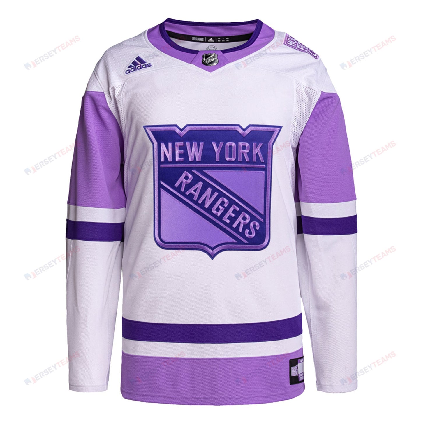 New York Rangers Hockey Fights Cancer Primegreen Custom Men Jersey - White/Purple