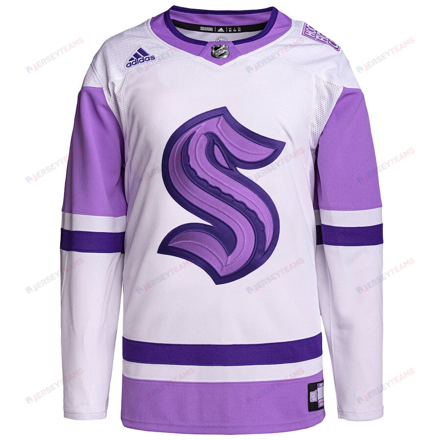 Seattle Kraken Hockey Fights Cancer Primegreen Men Jersey - White/Purple