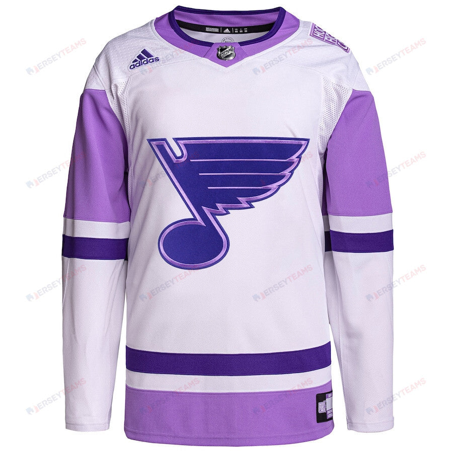 St. Louis Blues Hockey Fights Cancer Primegreen Men Jersey - White/Purple