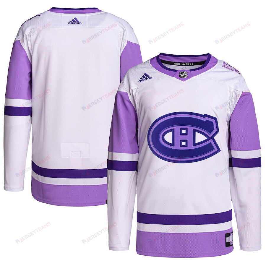 Montreal Canadiens Hockey Fights Cancer Primegreen Men Jersey - White/Purple
