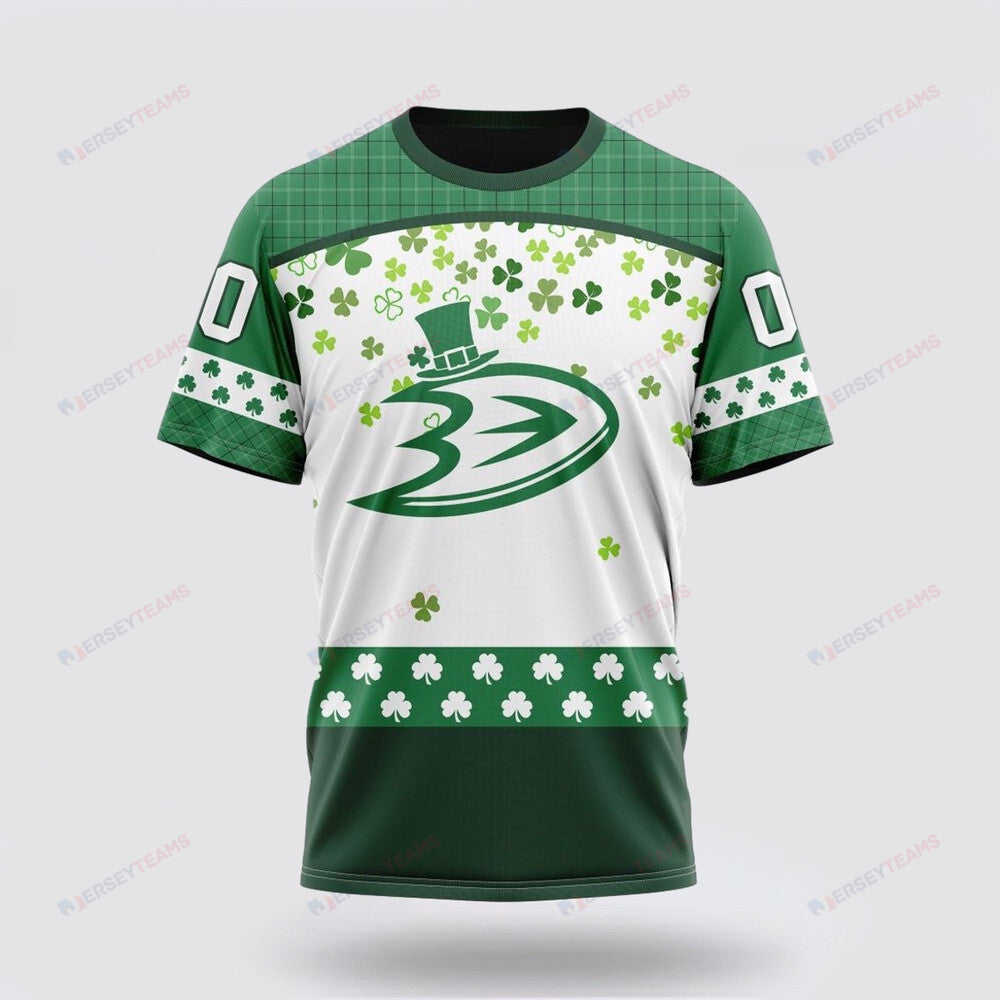 Anaheim Ducks Special Design For St Patrick Day Custom AOP T-Shirt - White