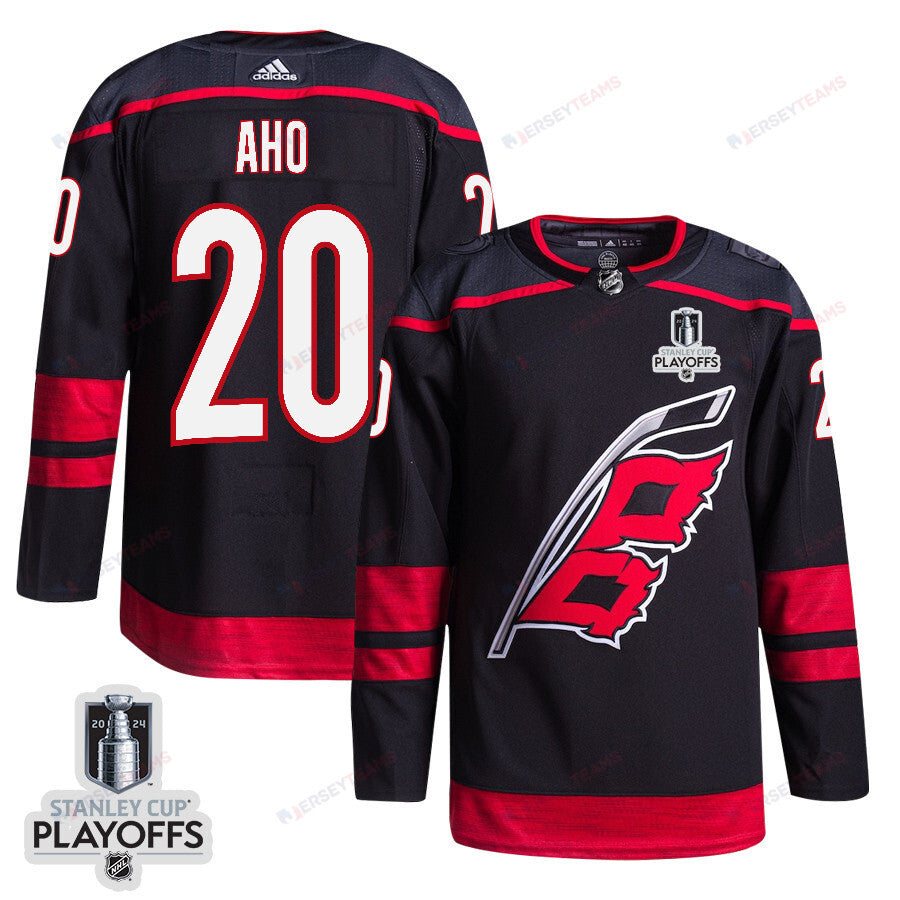Sebastian Aho 20 Carolina Hurricanes 2024 NHL Playoffs Patch Home Jersey - Men, Black