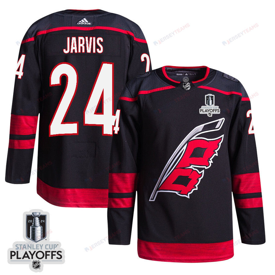 Seth Jarvis 24 Carolina Hurricanes 2024 NHL Playoffs Patch Home Jersey - Men, Black