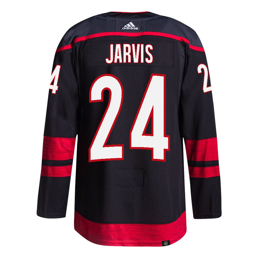 Seth Jarvis 24 Carolina Hurricanes 2024 NHL Playoffs Patch Home Jersey - Men, Black