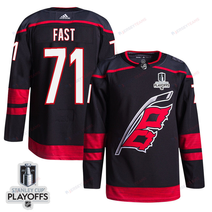 Jesper Fast 71 Carolina Hurricanes 2024 NHL Playoffs Patch Home Jersey - Men, Black