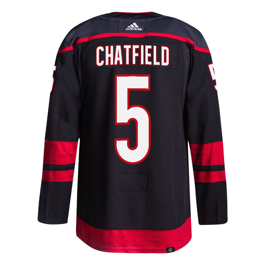 Jalen Chatfield 5 Carolina Hurricanes 2024 NHL Playoffs Patch Home Jersey - Men, Black