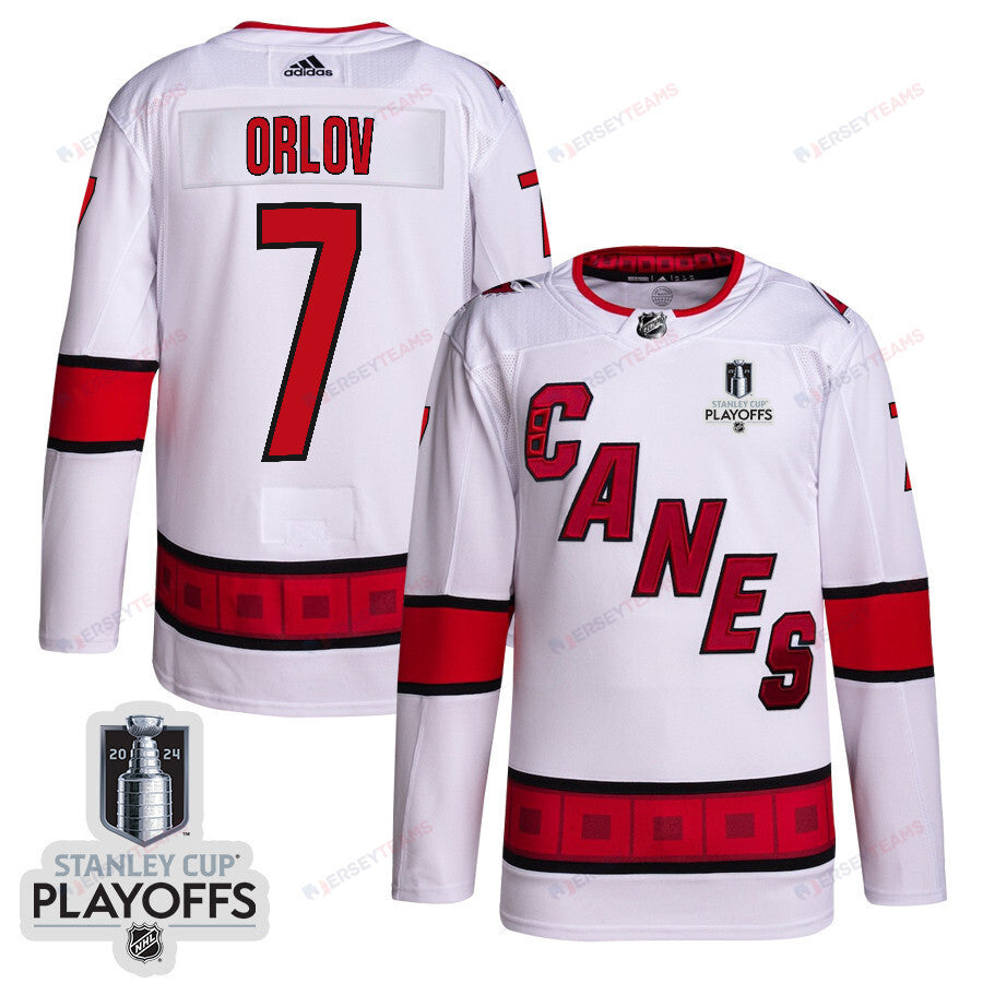 Dmitry Orlov 7 Carolina Hurricanes 2024 NHL Playoffs Patch Away Jersey - Men, White