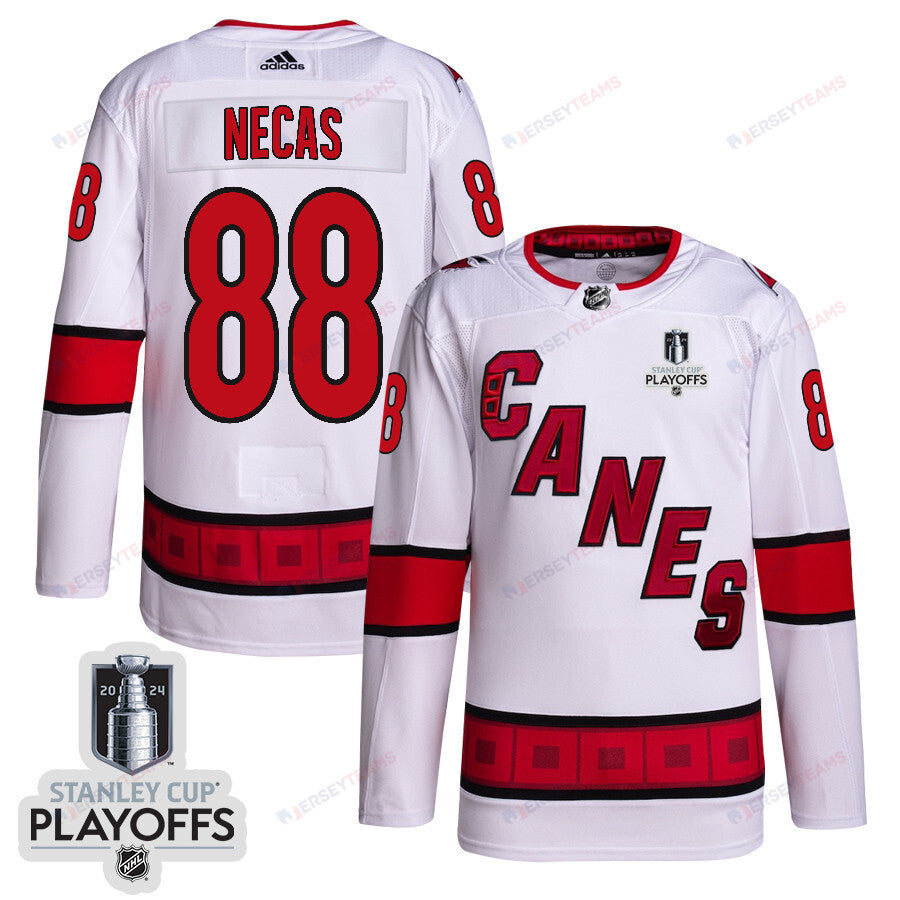Martin Necas 88 Carolina Hurricanes 2024 NHL Playoffs Patch Away Jersey - Men, White