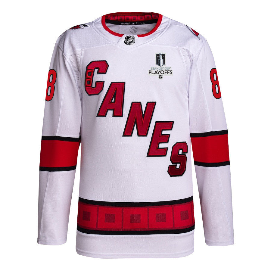 Martin Necas 88 Carolina Hurricanes 2024 NHL Playoffs Patch Away Jersey - Men, White