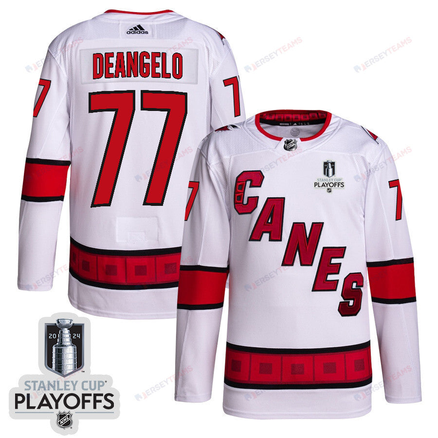 Tony DeAngelo 77 Carolina Hurricanes 2024 NHL Playoffs Patch Away Jersey - Men, White