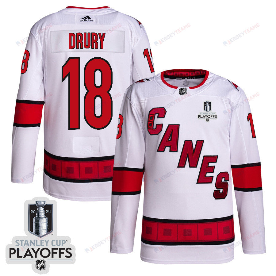 Jack Drury 18 Carolina Hurricanes 2024 NHL Playoffs Patch Away Jersey - Men, White