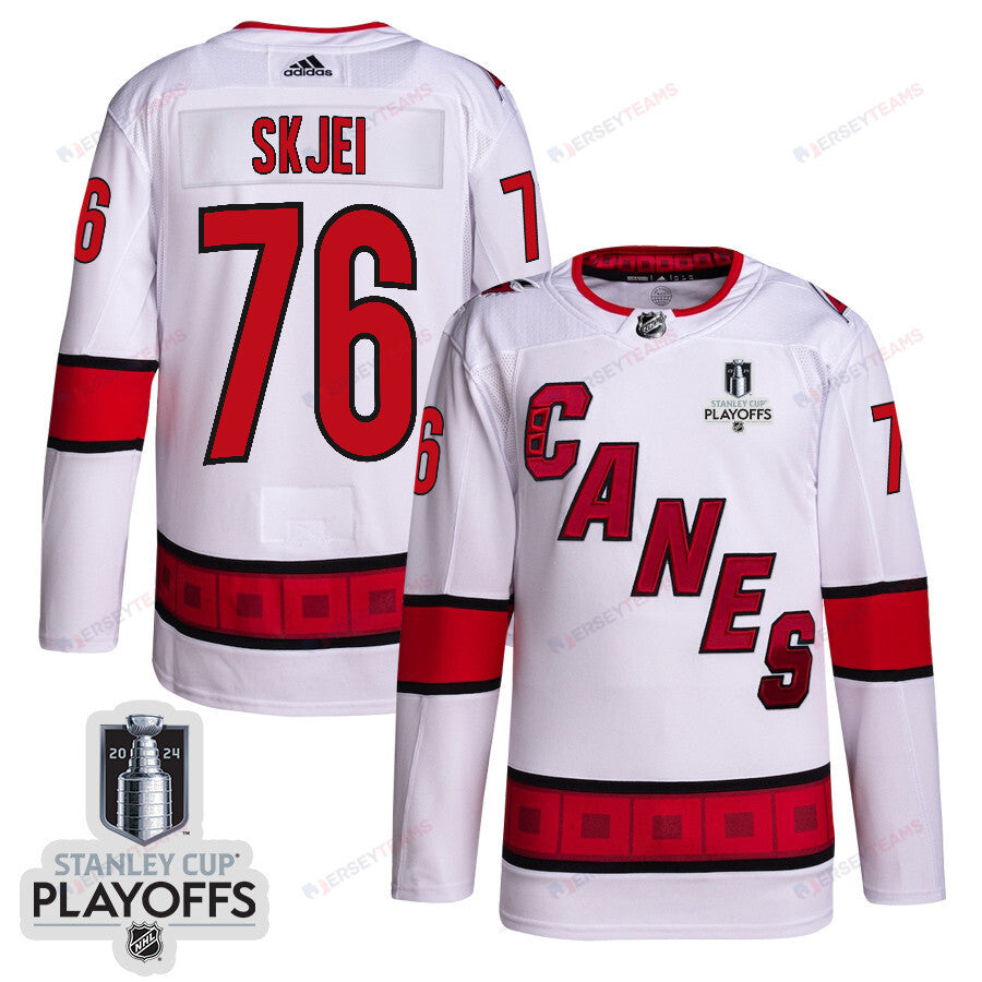 Brady Skjei 76 Carolina Hurricanes 2024 NHL Playoffs Patch Away Jersey - Men, White
