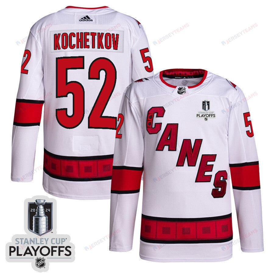 Pyotr Kochetkov 52 Carolina Hurricanes 2024 NHL Playoffs Patch Away Jersey - Men, White