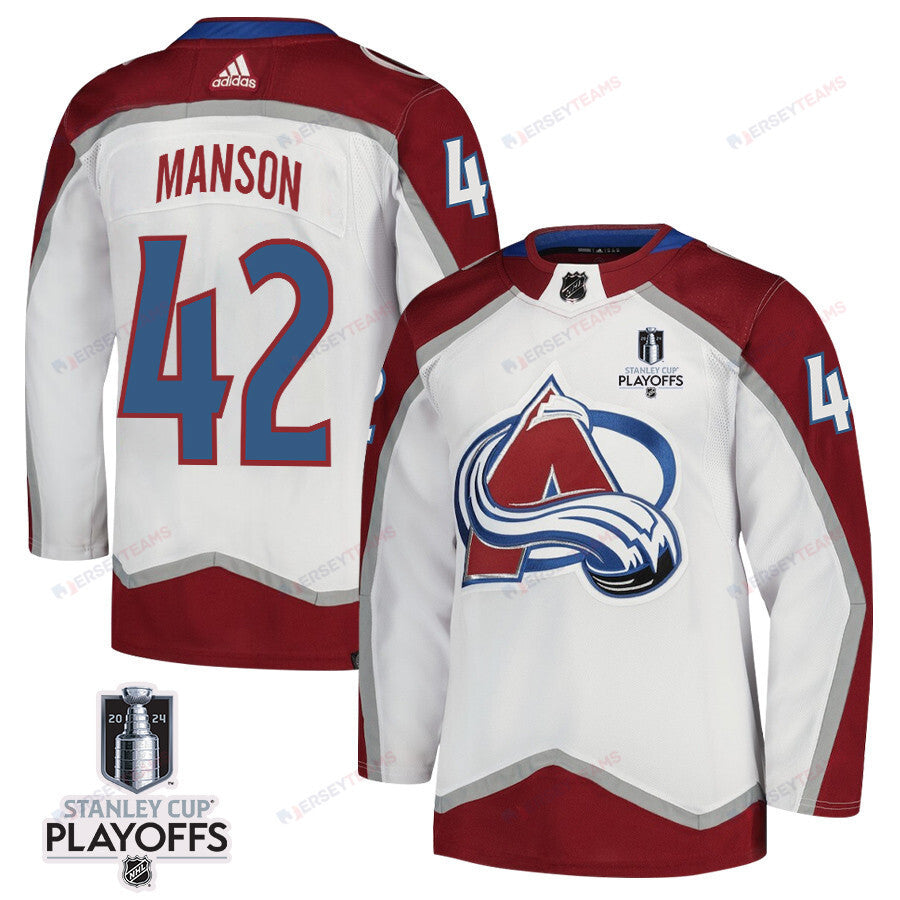 Josh Manson 42 Colorado Avalanche 2024 NHL Playoffs Patch Away Jersey - Men, White