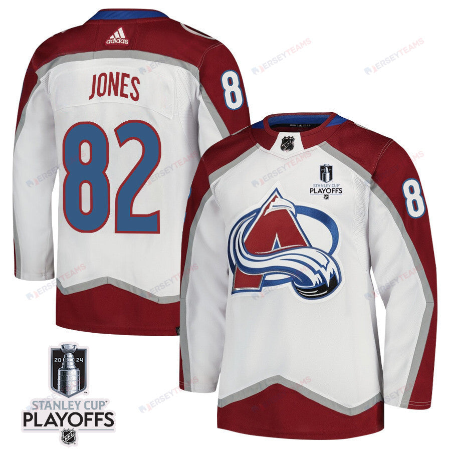 Caleb Jones 82 Colorado Avalanche 2024 NHL Playoffs Patch Away Jersey - Men, White