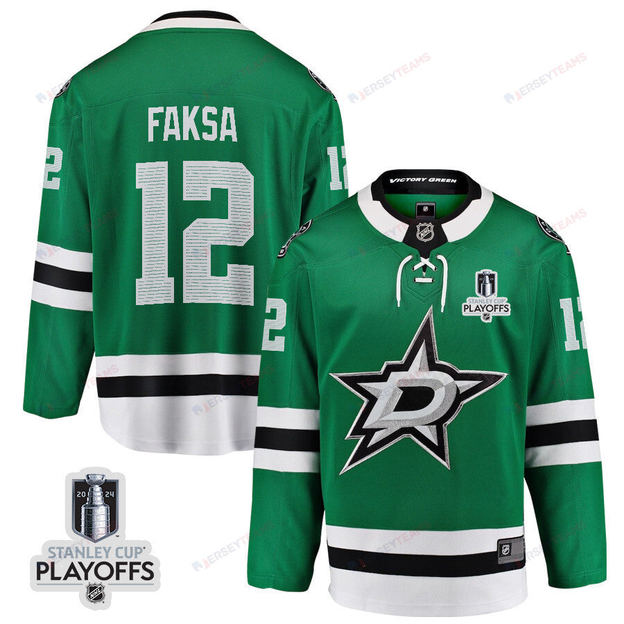 Radek Faksa 12 Dallas Stars 2024 NHL Playoffs Patch Home Jersey - Men, Green