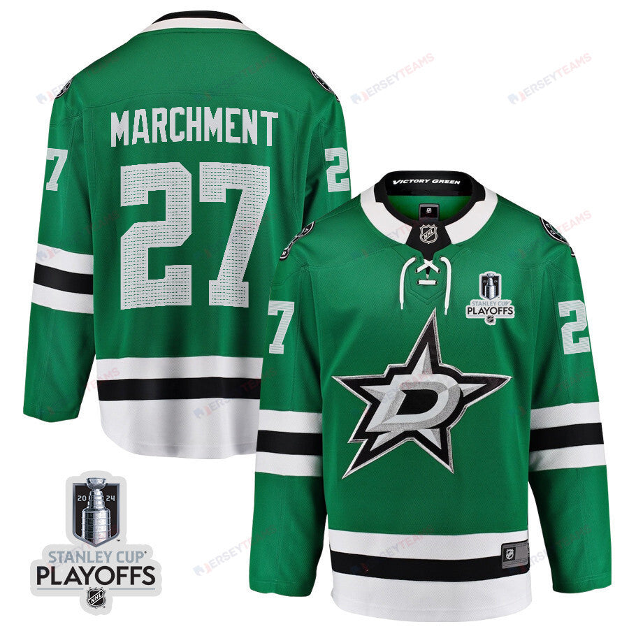 Mason Marchment 27 Dallas Stars 2024 NHL Playoffs Patch Home Jersey - Men, Green