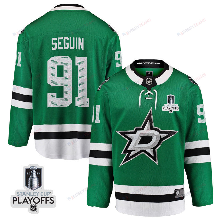 Tyler Seguin 91 Dallas Stars 2024 NHL Playoffs Patch Home Jersey - Men, Green
