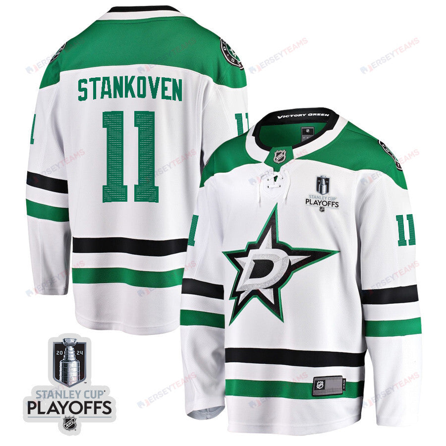 Logan Stankoven 11 Dallas Stars 2024 NHL Playoffs Patch Away Breakaway Jersey - Men