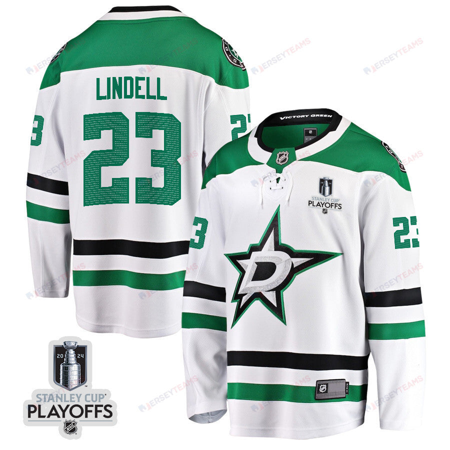 Esa Lindell 23 Dallas Stars 2024 NHL Playoffs Patch Away Breakaway Jersey - Men