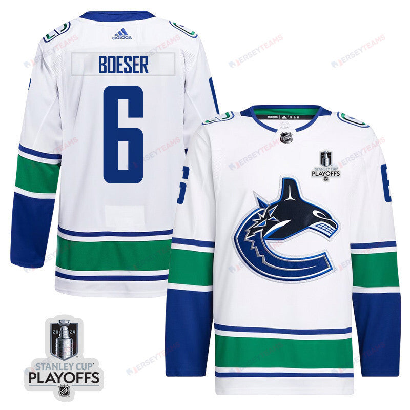 Brock Boeser 6 Vancouver Canucks 2024 NHL Playoffs Patch Away Jersey - Men, White