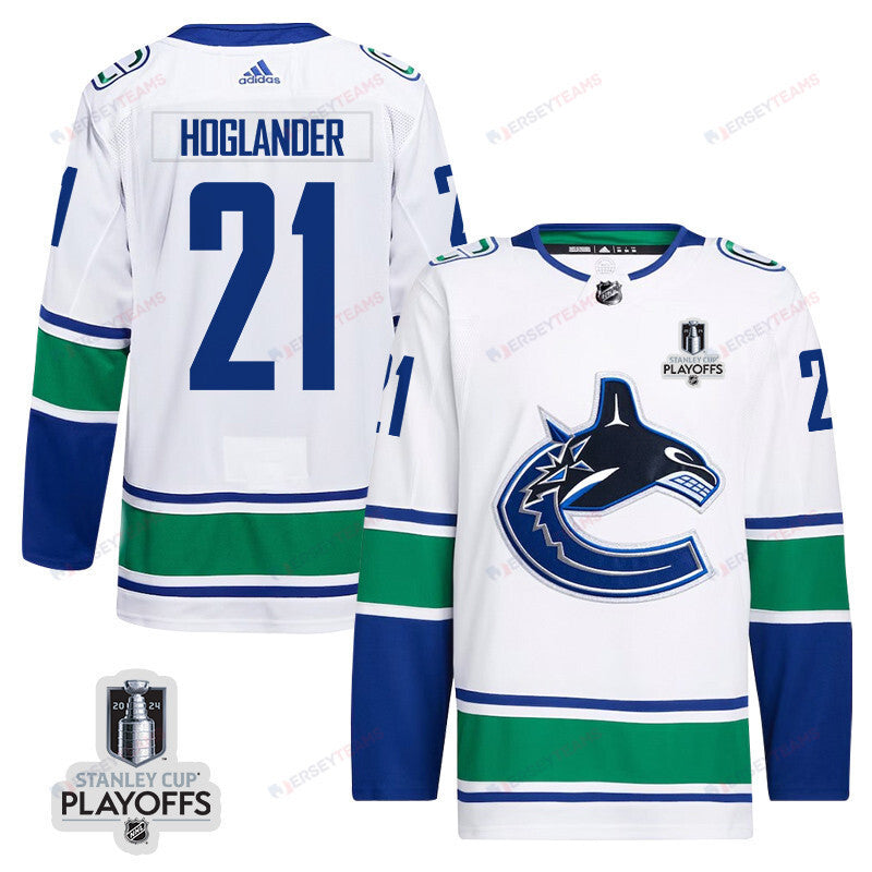 Nils Hoglander 21 Vancouver Canucks 2024 NHL Playoffs Patch Away Jersey - Men, White