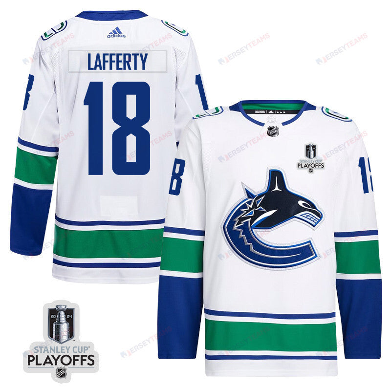 Sam Lafferty 18 Vancouver Canucks 2024 NHL Playoffs Patch Away Jersey - Men, White