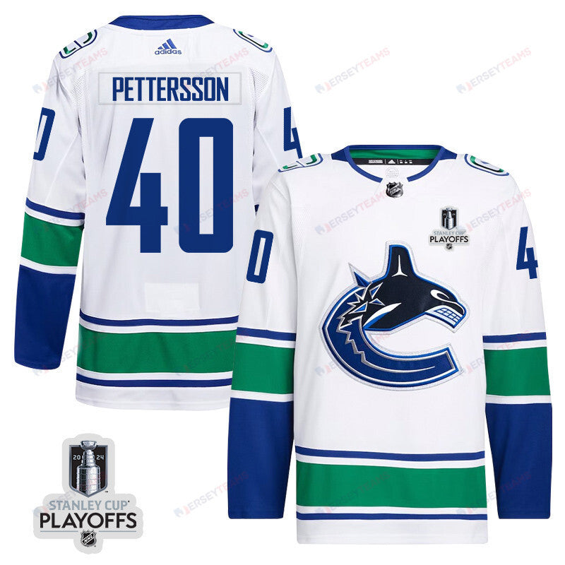 Elias Pettersson 40 Vancouver Canucks 2024 NHL Playoffs Patch Away Jersey - Men, White
