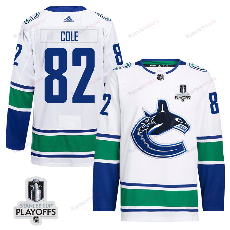 Ian Cole 82 Vancouver Canucks 2024 NHL Playoffs Patch Away Jersey - Men, White