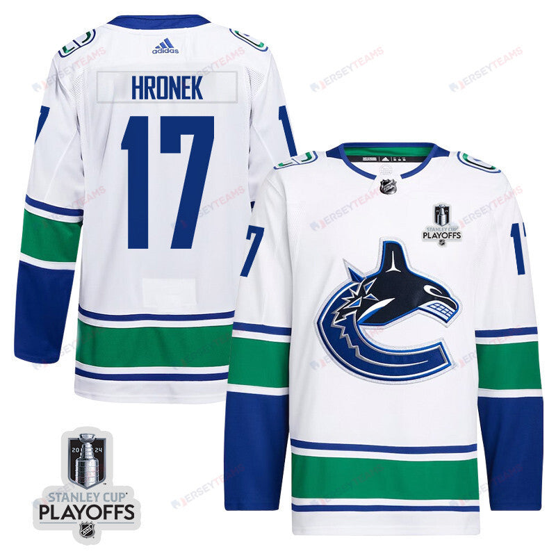 Filip Hronek 17 Vancouver Canucks 2024 NHL Playoffs Patch Away Jersey - Men, White