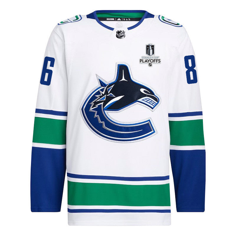 Christian Wolanin 86 Vancouver Canucks 2024 NHL Playoffs Patch Away Jersey - Men, White