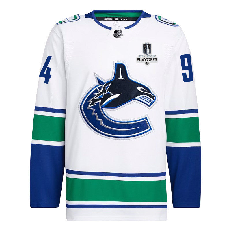 Linus Karlsson 94 Vancouver Canucks 2024 NHL Playoffs Patch Away Jersey - Men, White