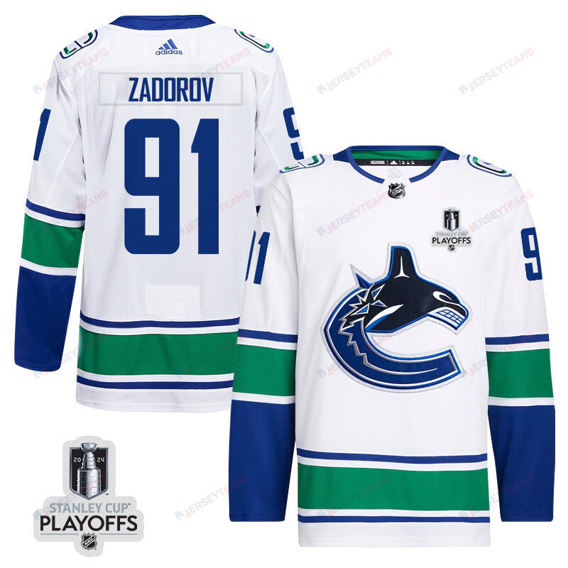 Nikita Zadorov 91 Vancouver Canucks 2024 NHL Playoffs Patch Away Jersey - Men, White