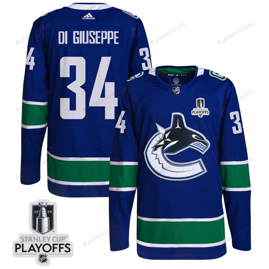 Phillip Di Giuseppe 34 Vancouver Canucks 2024 NHL Playoffs Patch Home Jersey - Men, Blue