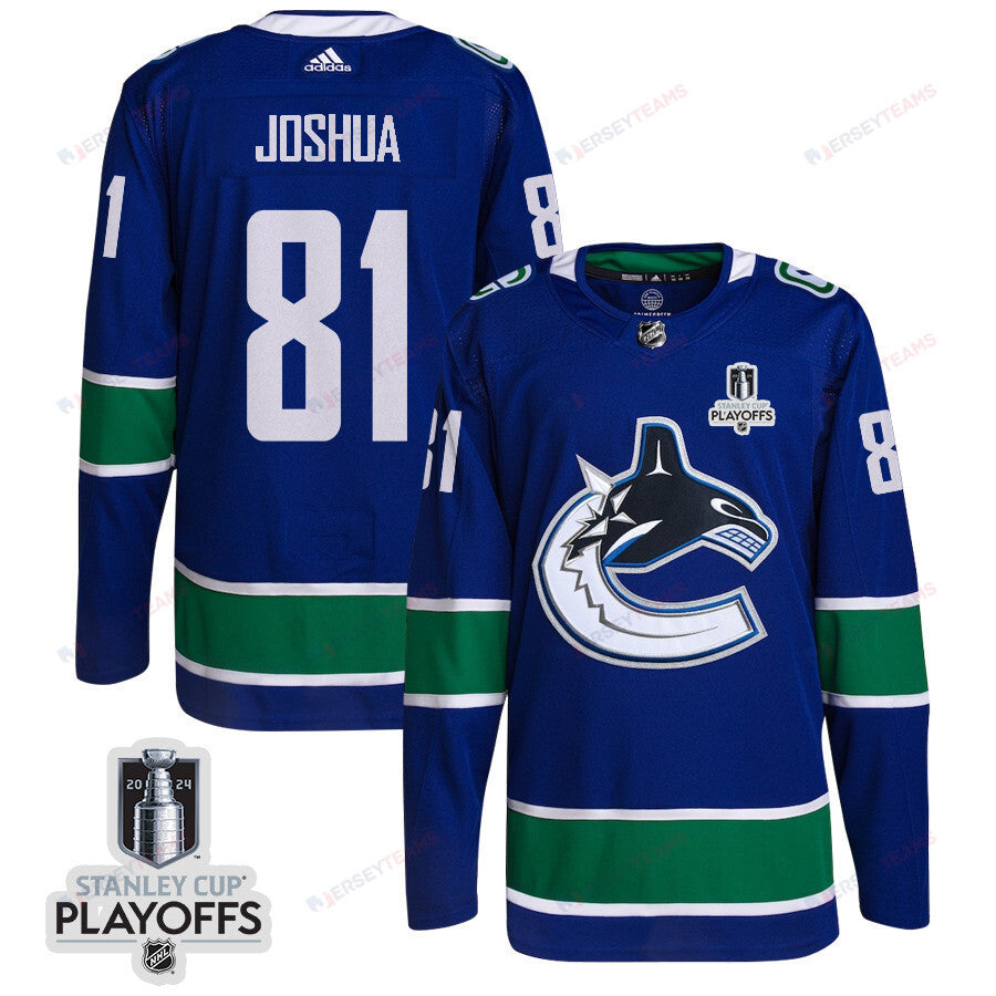 Dakota Joshua 81 Vancouver Canucks 2024 NHL Playoffs Patch Home Jersey - Men, Blue