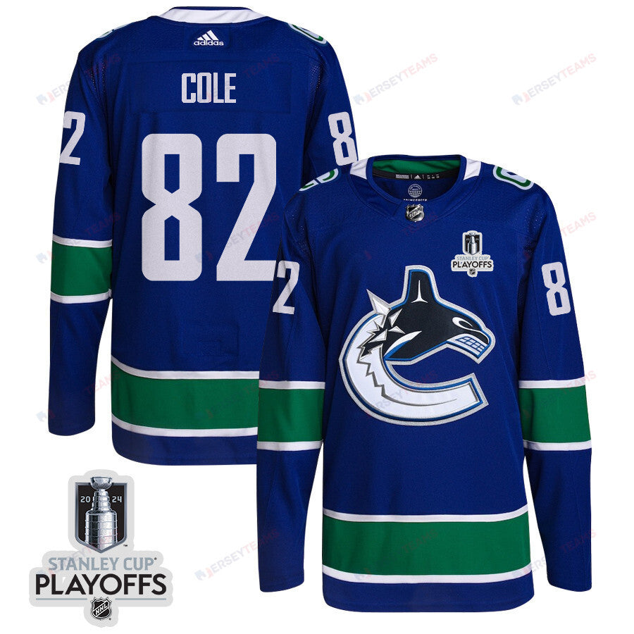 Ian Cole 82 Vancouver Canucks 2024 NHL Playoffs Patch Home Jersey - Men, Blue