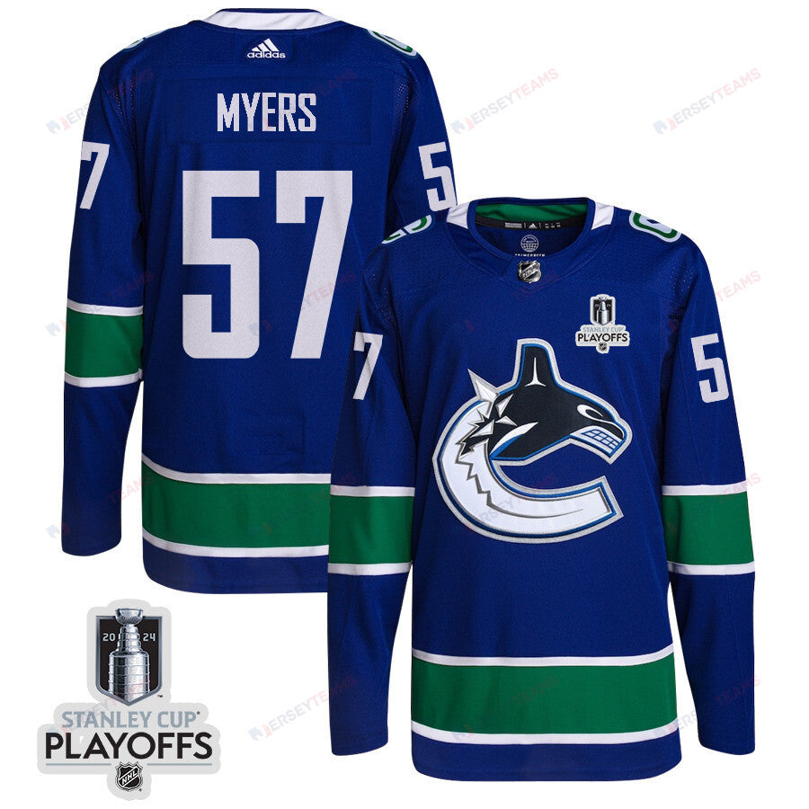 Tyler Myers 57 Vancouver Canucks 2024 NHL Playoffs Patch Home Jersey - Men, Blue