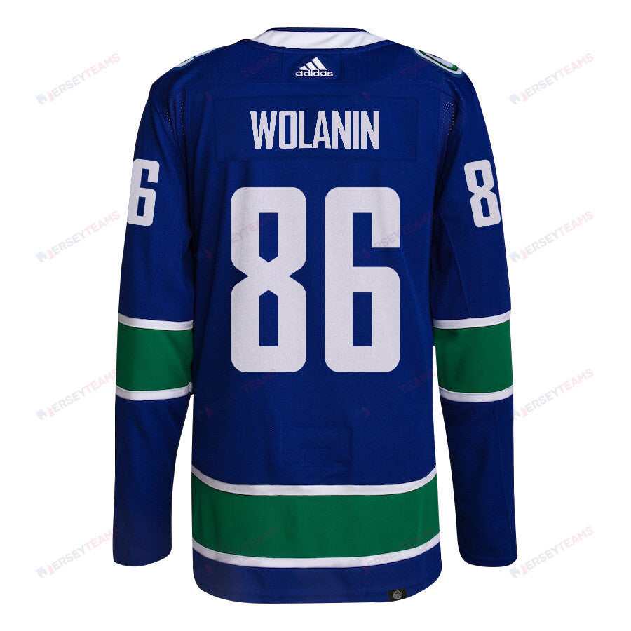 Christian Wolanin 86 Vancouver Canucks 2024 NHL Playoffs Patch Home Jersey - Men, Blue