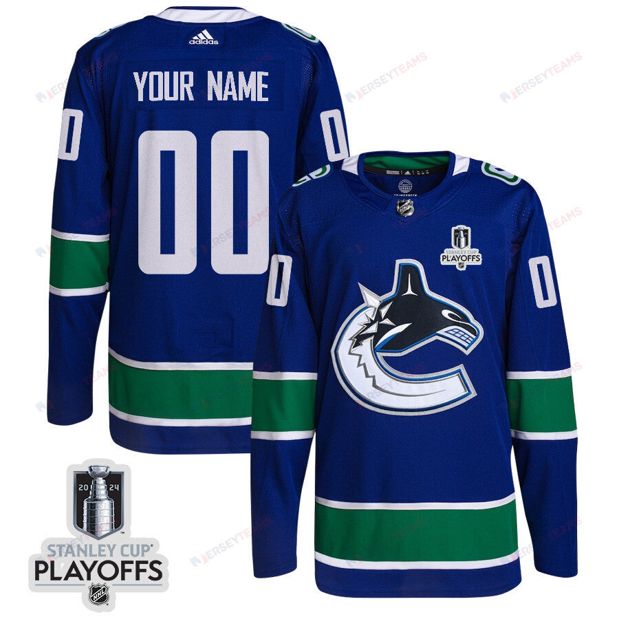 Vancouver Canucks 2024 NHL Playoffs Patch Home Jersey Customized - Men, Blue