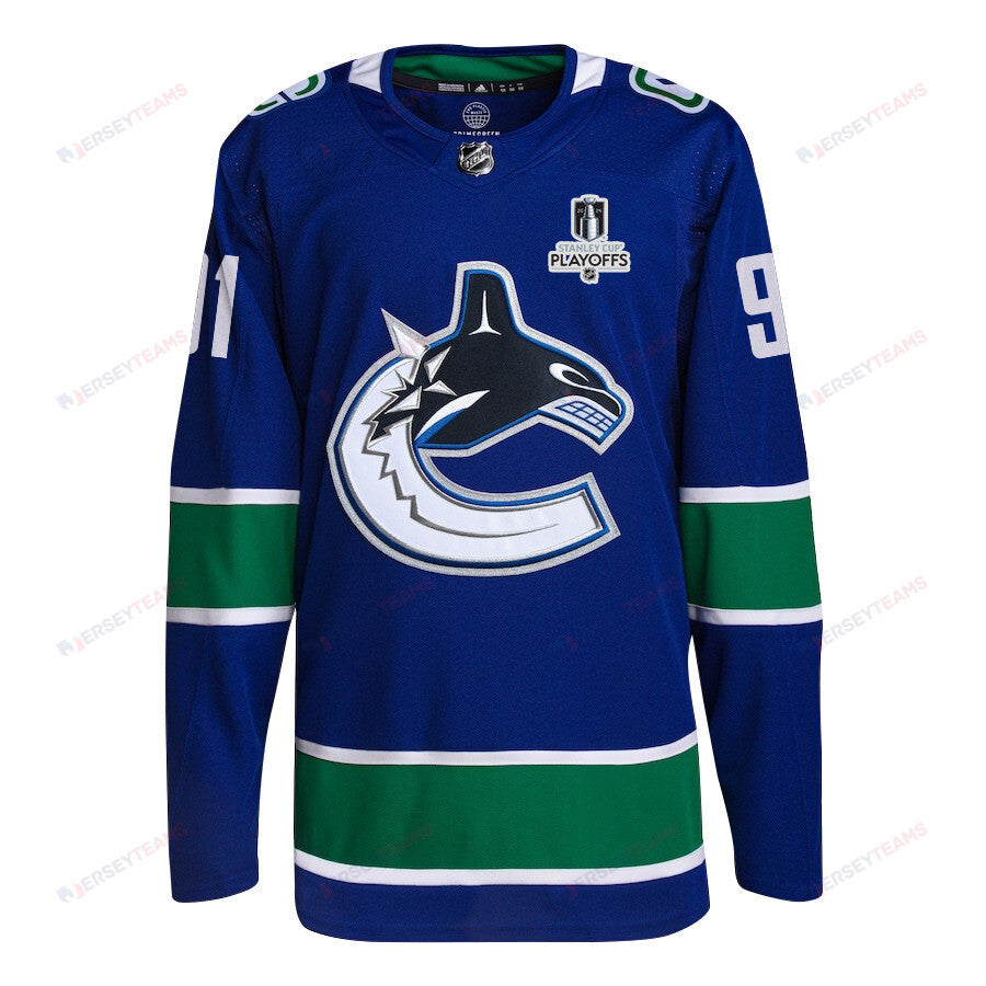 Vancouver Canucks 2024 NHL Playoffs Patch Home Jersey Customized - Men, Blue