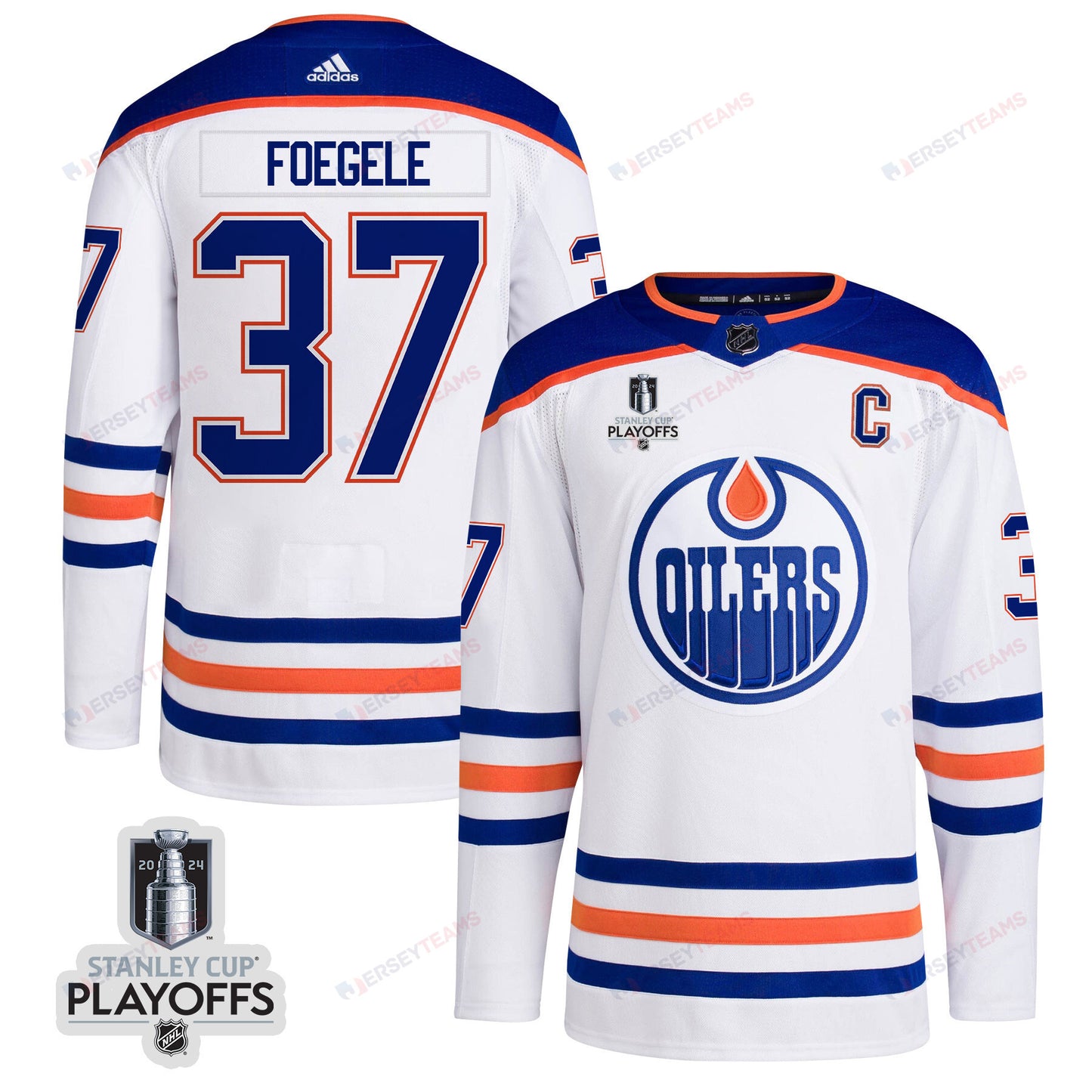 Warren Foegele 37 Edmonton Oilers 2024 NHL Playoffs Patch Away Jersey - Men, White
