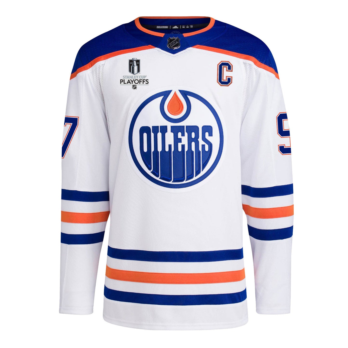 Connor McDavid 97 Edmonton Oilers 2024 NHL Playoffs Patch Away Jersey - Men, White