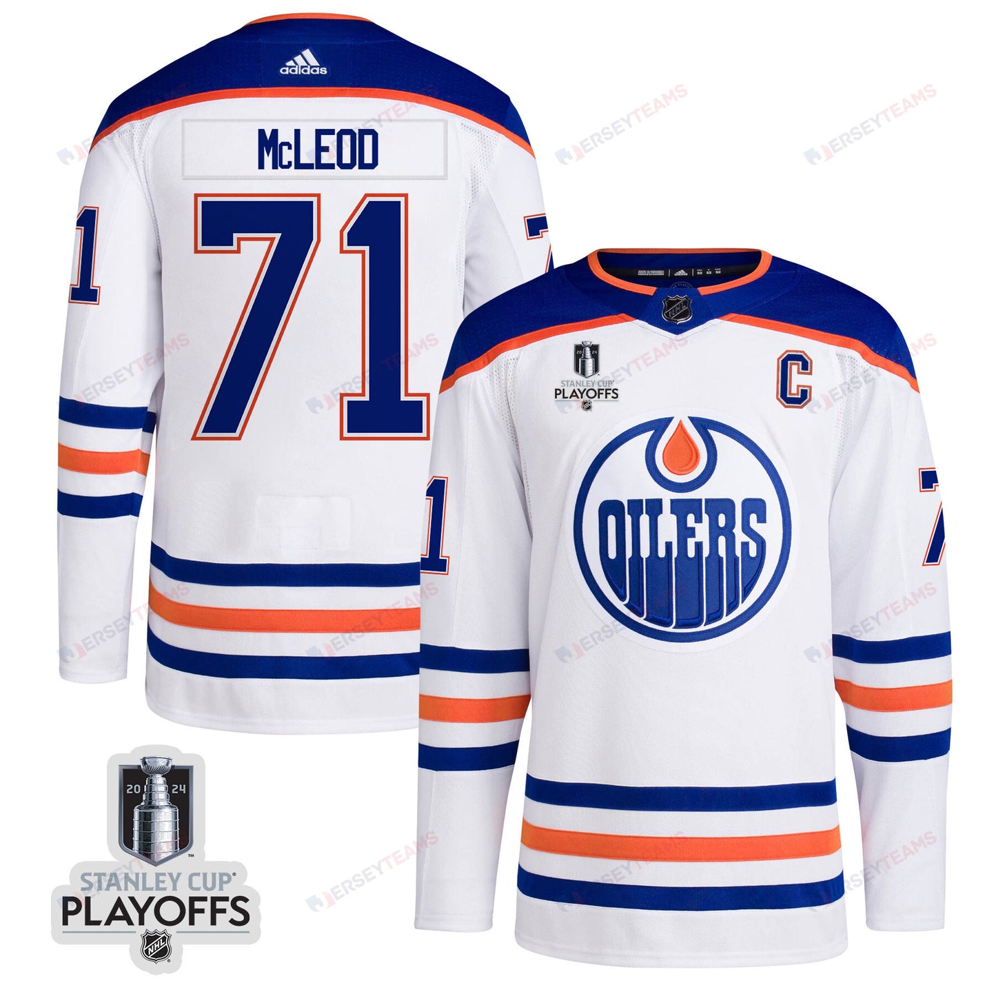 Ryan McLeod 71 Edmonton Oilers 2024 NHL Playoffs Patch Away Jersey - Men, White