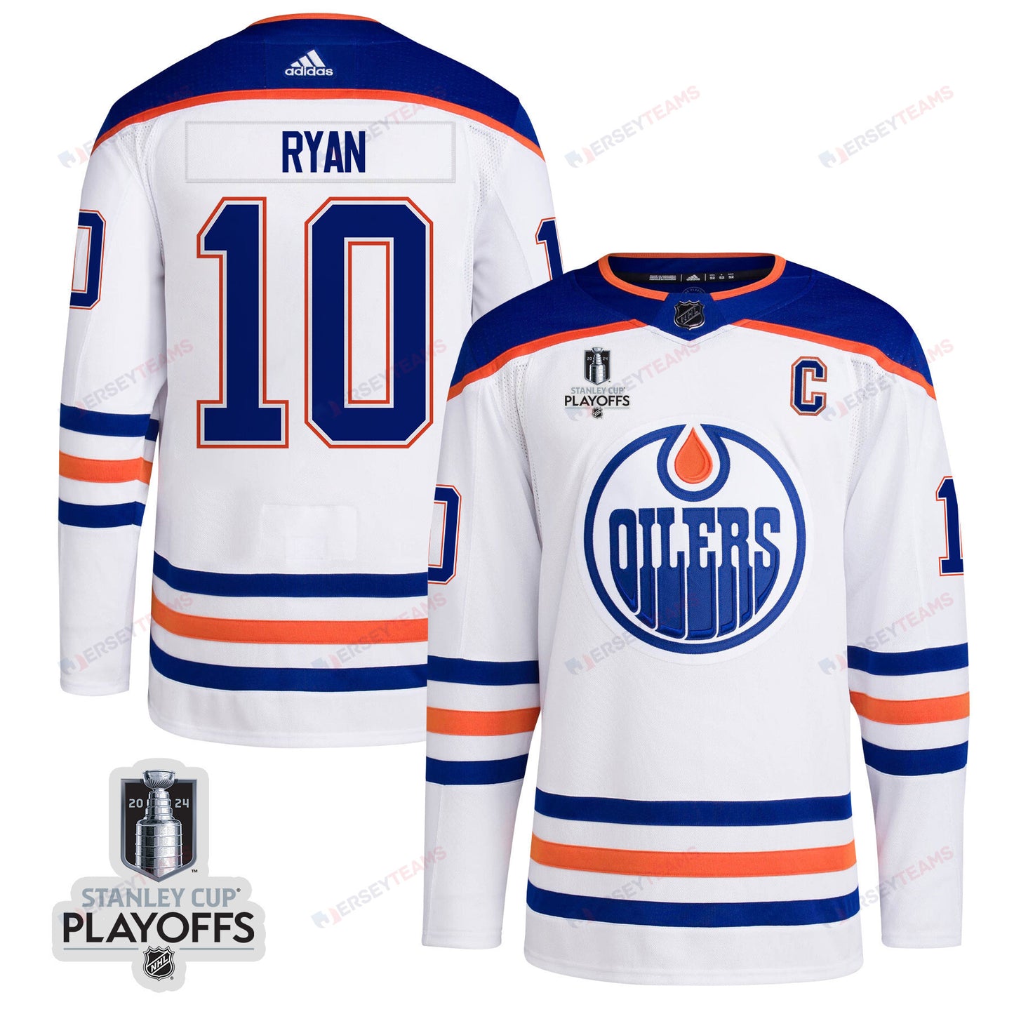 Derek Ryan 10 Edmonton Oilers 2024 NHL Playoffs Patch Away Jersey - Men, White