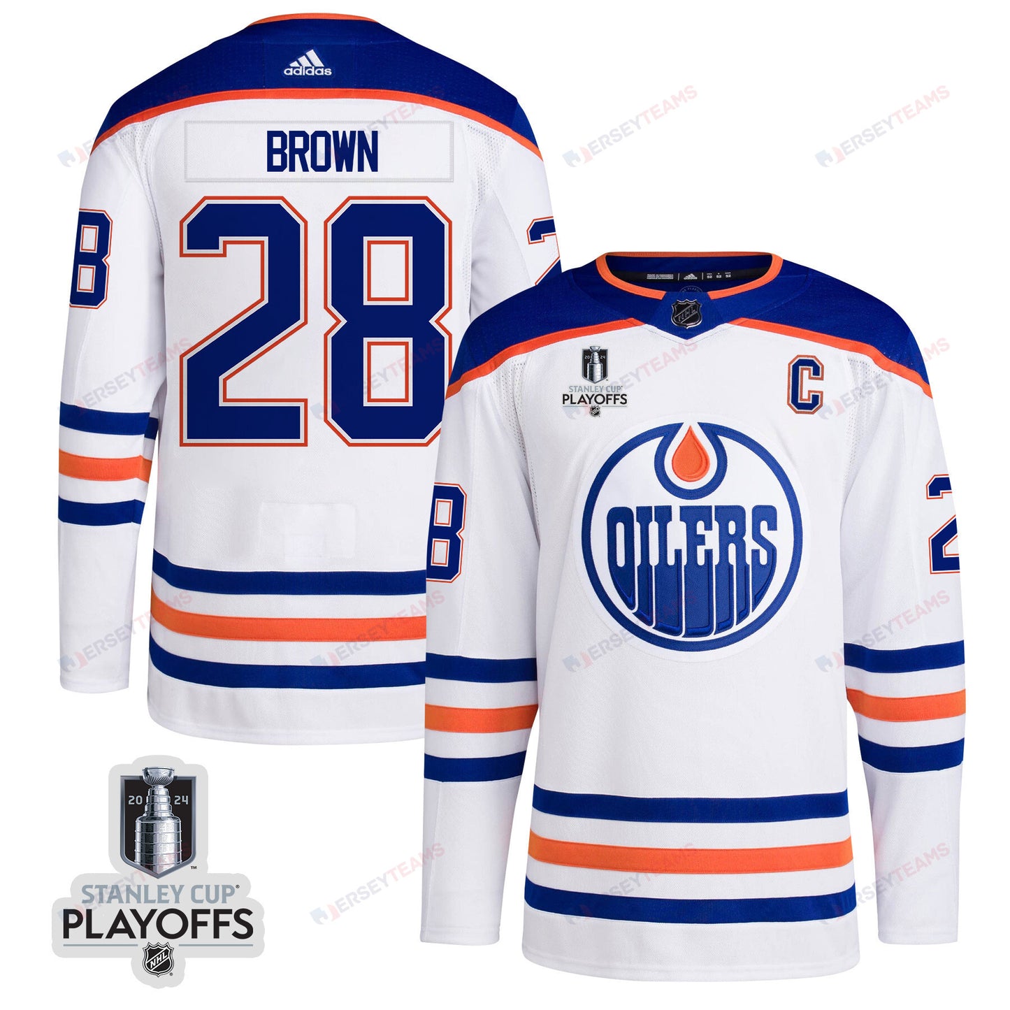 Connor Brown 28 Edmonton Oilers 2024 NHL Playoffs Patch Away Jersey - Men, White