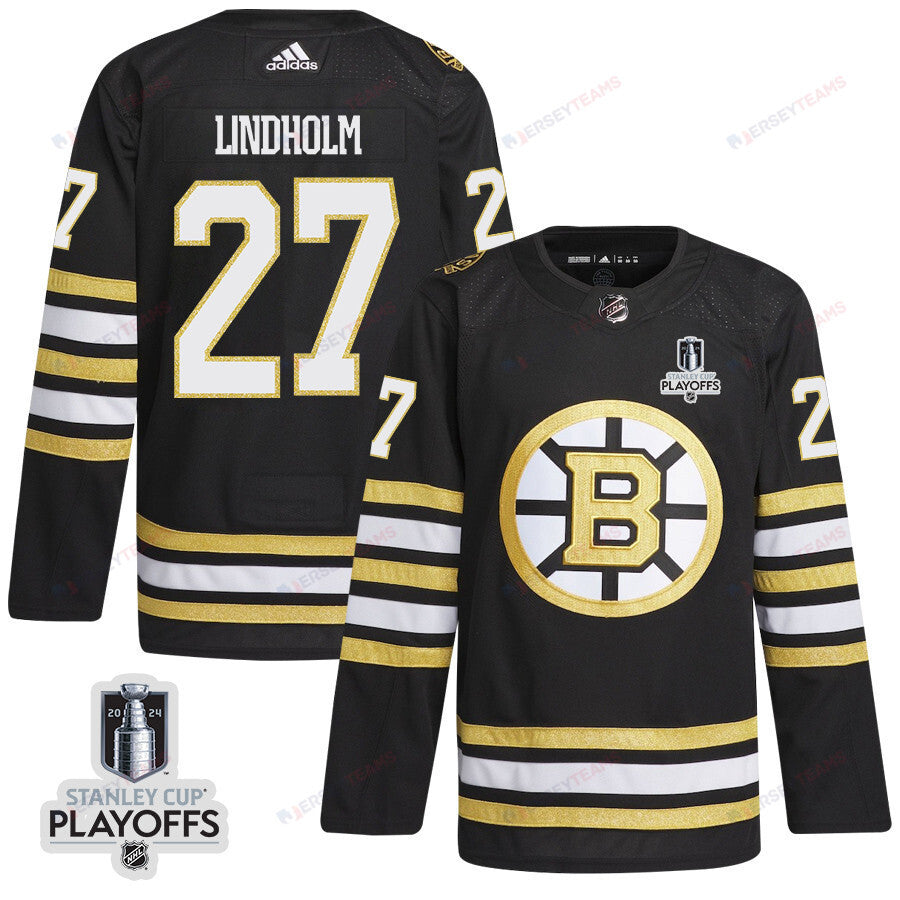 Hampus Lindholm 27 Boston Bruins 2024 NHL Playoffs Patch Home Jersey - Men, Black